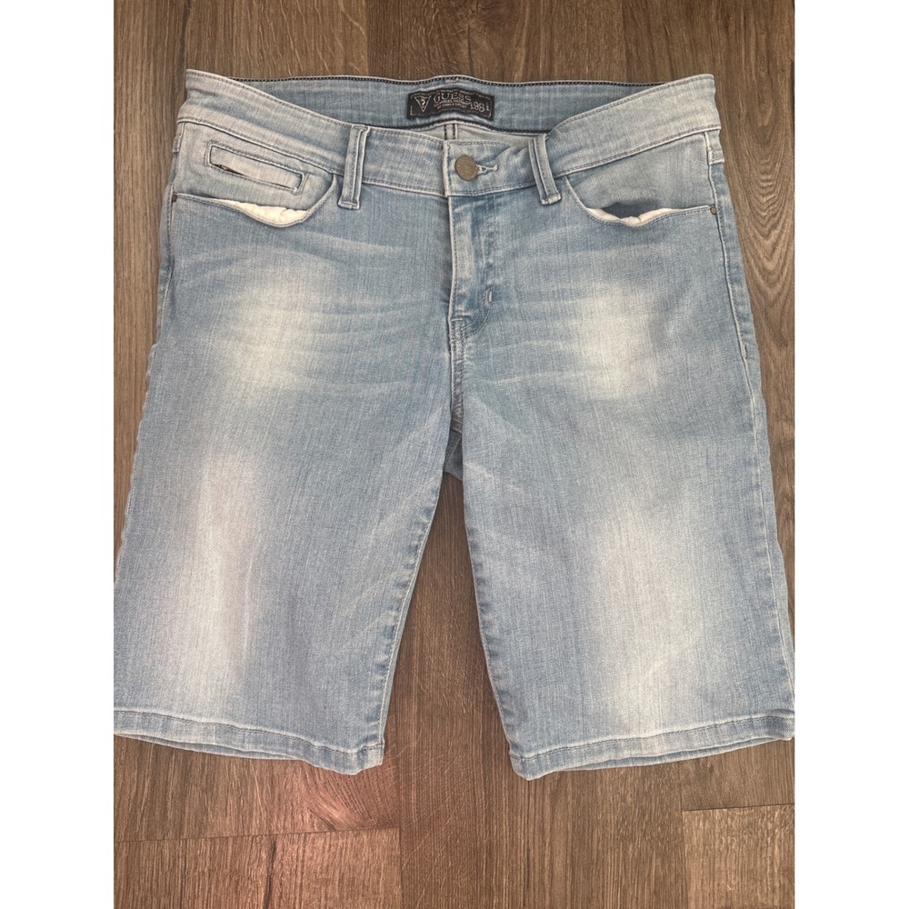 Vintage Guess 1981 Womens Light Wash Denim Bermuda Shorts Size 29 Waist